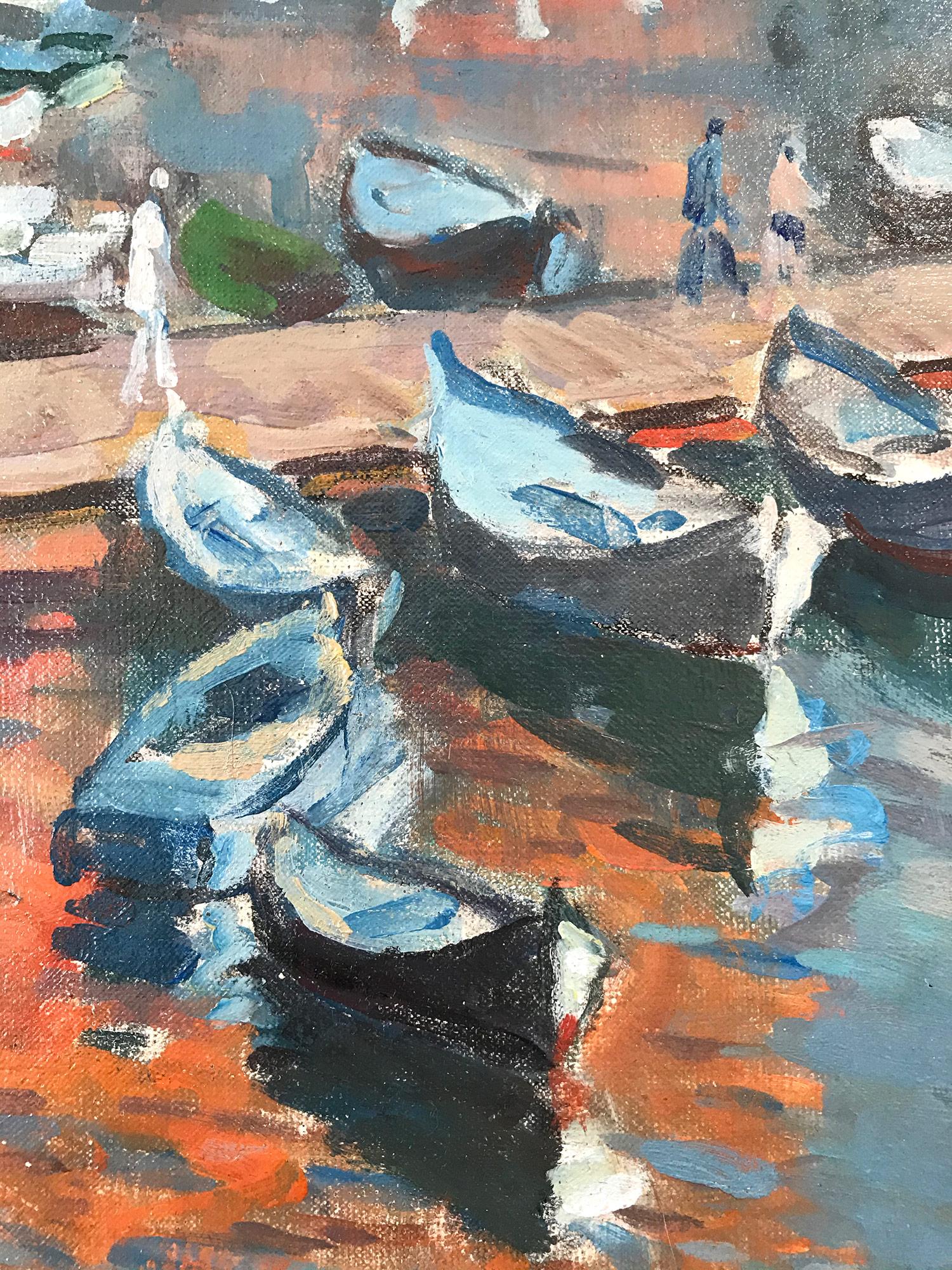 Peinture à l'huile post-impressionniste « Marine in the French Riviera » représentant des bateaux de croisière en vente 7