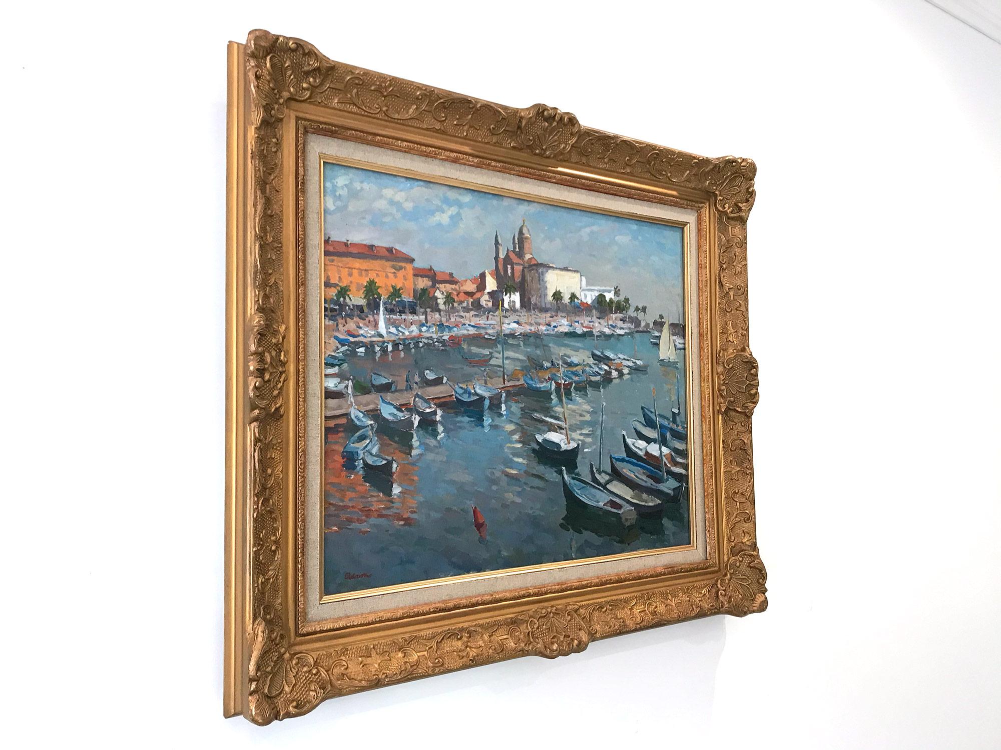 Peinture à l'huile post-impressionniste « Marine in the French Riviera » représentant des bateaux de croisière en vente 9