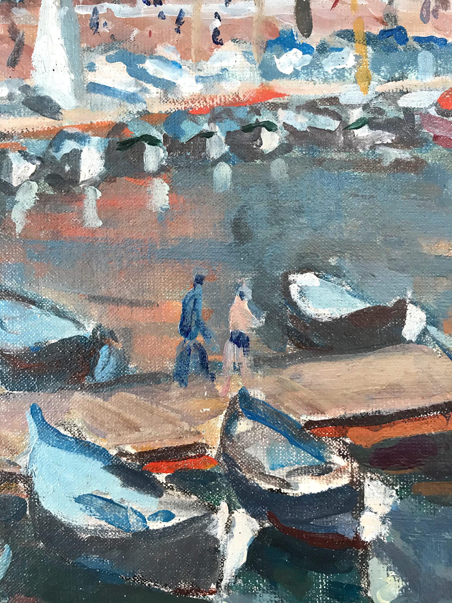 Peinture à l'huile post-impressionniste « Marine in the French Riviera » représentant des bateaux de croisière en vente 4