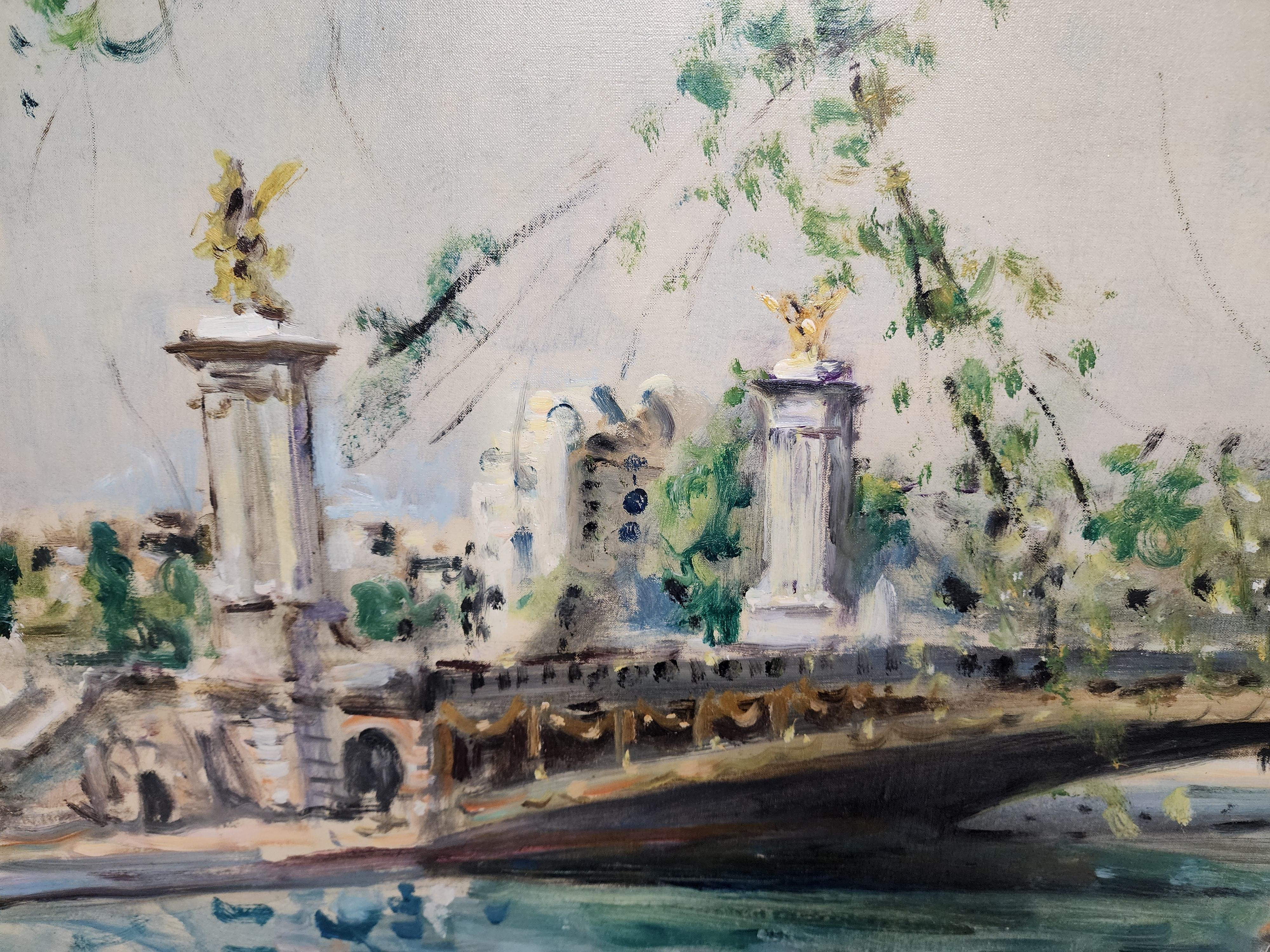 Pont Alexandre III - Landscape Painting Marrone di Lucien Adrion