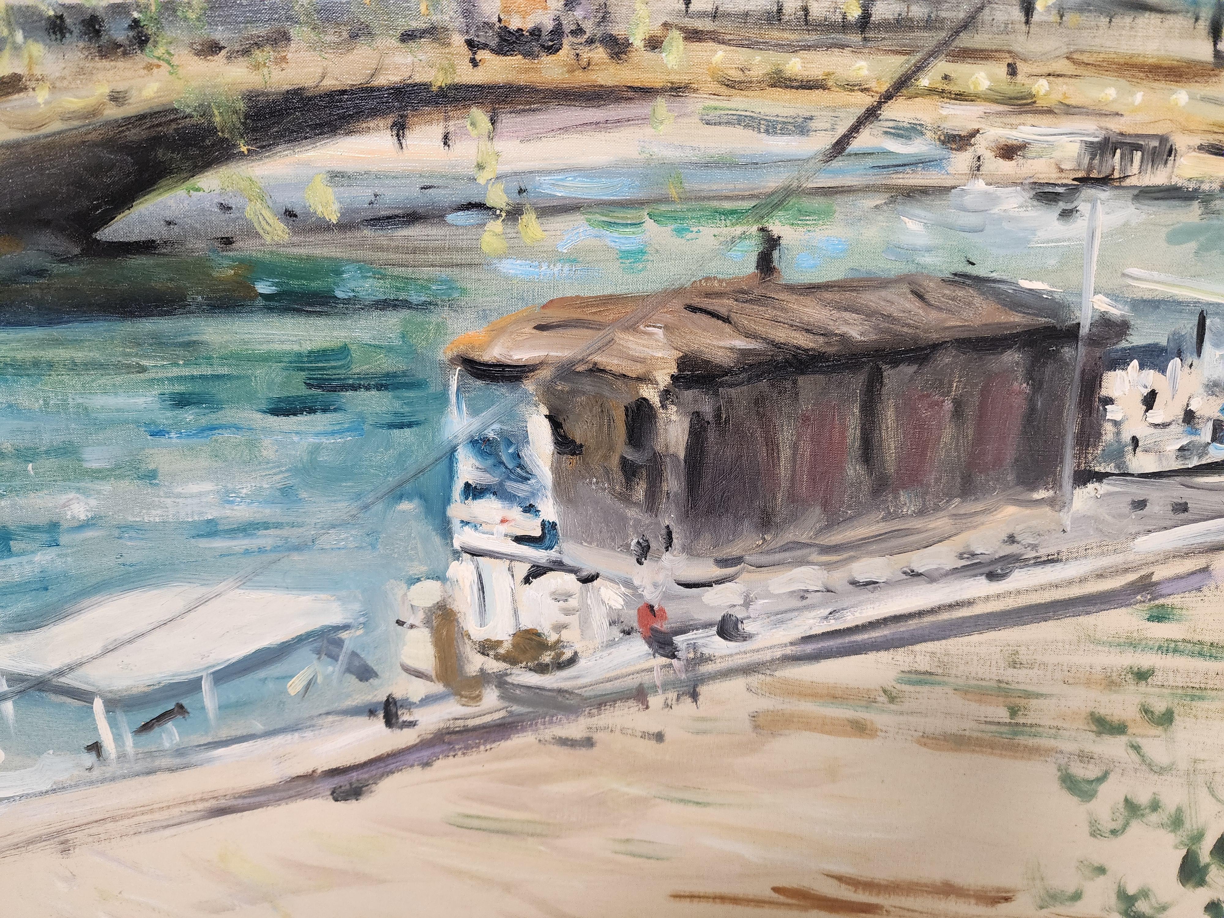 Firmato in basso a destra e datato 1939

Lucien Andrion cattura una splendida giornata di sole sulla Senna con il suo stile caratteristico. Il ponte Pont Alexandre III è ornato da sculture dorate e le curve eleganti diventano il punto focale della