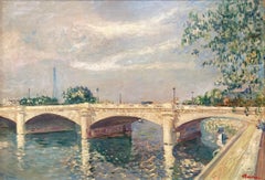 "Pont De La Concorde" Post-Impressionist Oil Painting Across the Seine in Paris