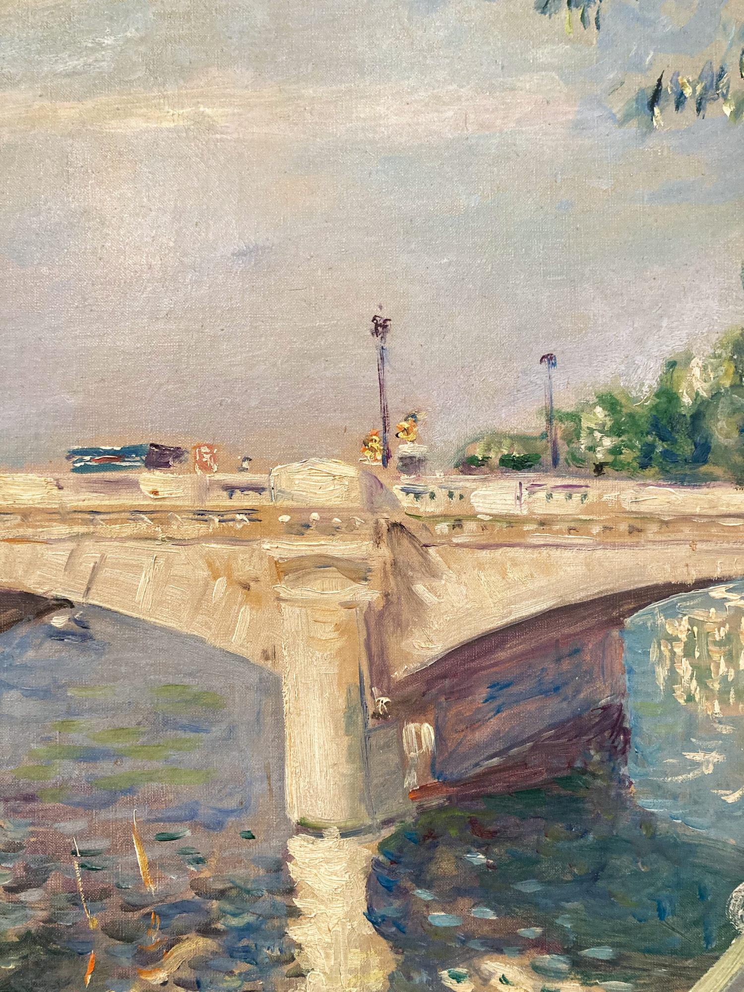 Peinture à l'huile post-impressionniste « Pont de la Concorde » en Seine à Paris  - Post-impressionnisme Painting par Lucien Adrion