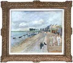 "Promenade en bord de mer à Saint-Valéry" Post-Impressionist Sea Scape Painting