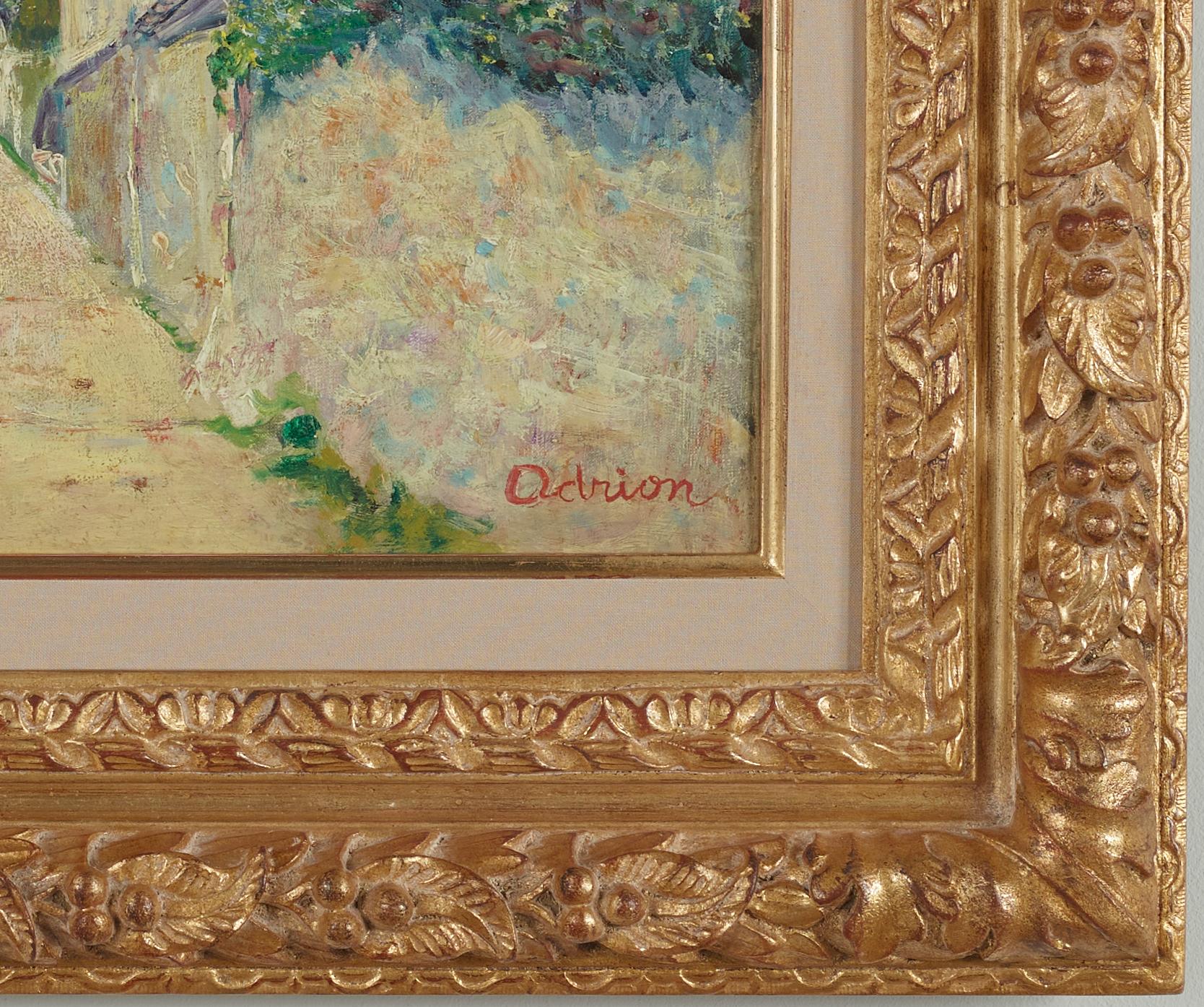 Rue de Bievre, Paris Impressionist Landscape painting with blossom, classic car (Impressionismus), Painting, von Lucien Adrion