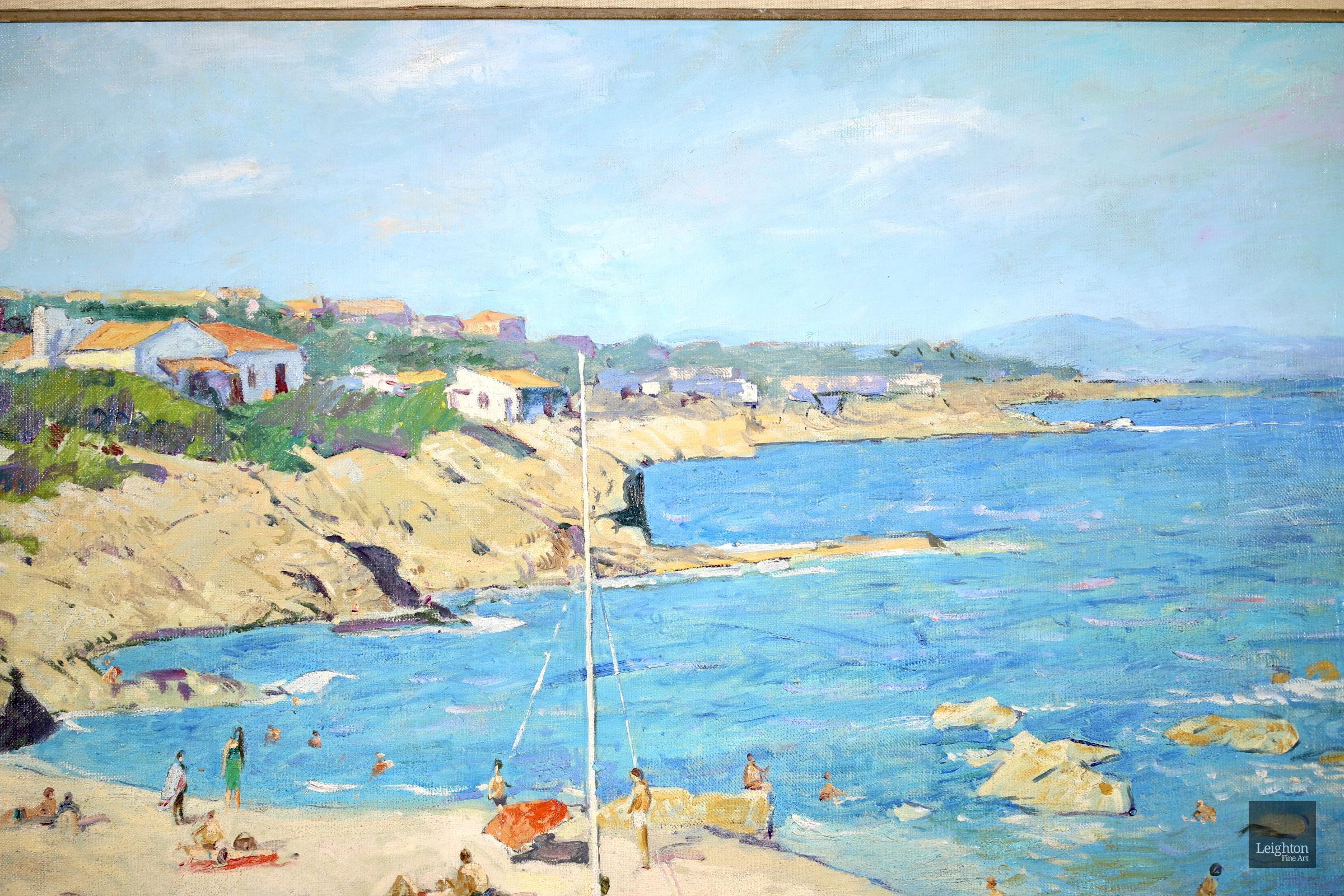 Sur la Plage - Huile post-impressionniste, Figures sur la plage Paysage marin - Lucien Adrion en vente 9