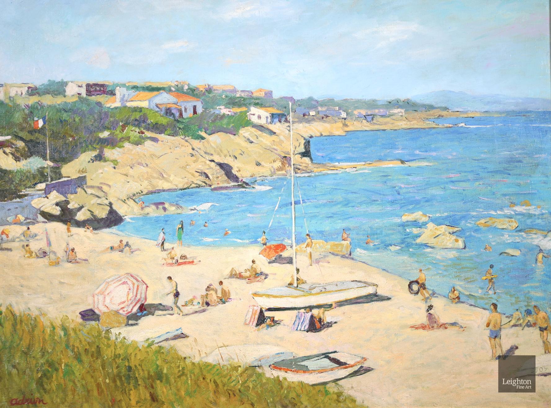 Sur la Plage - Huile post-impressionniste, Figures sur la plage Paysage marin - Lucien Adrion en vente 1