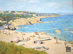 Sur la Plage - Olio post-impressionista, Figure sulla spiaggia - Lucien Adrion