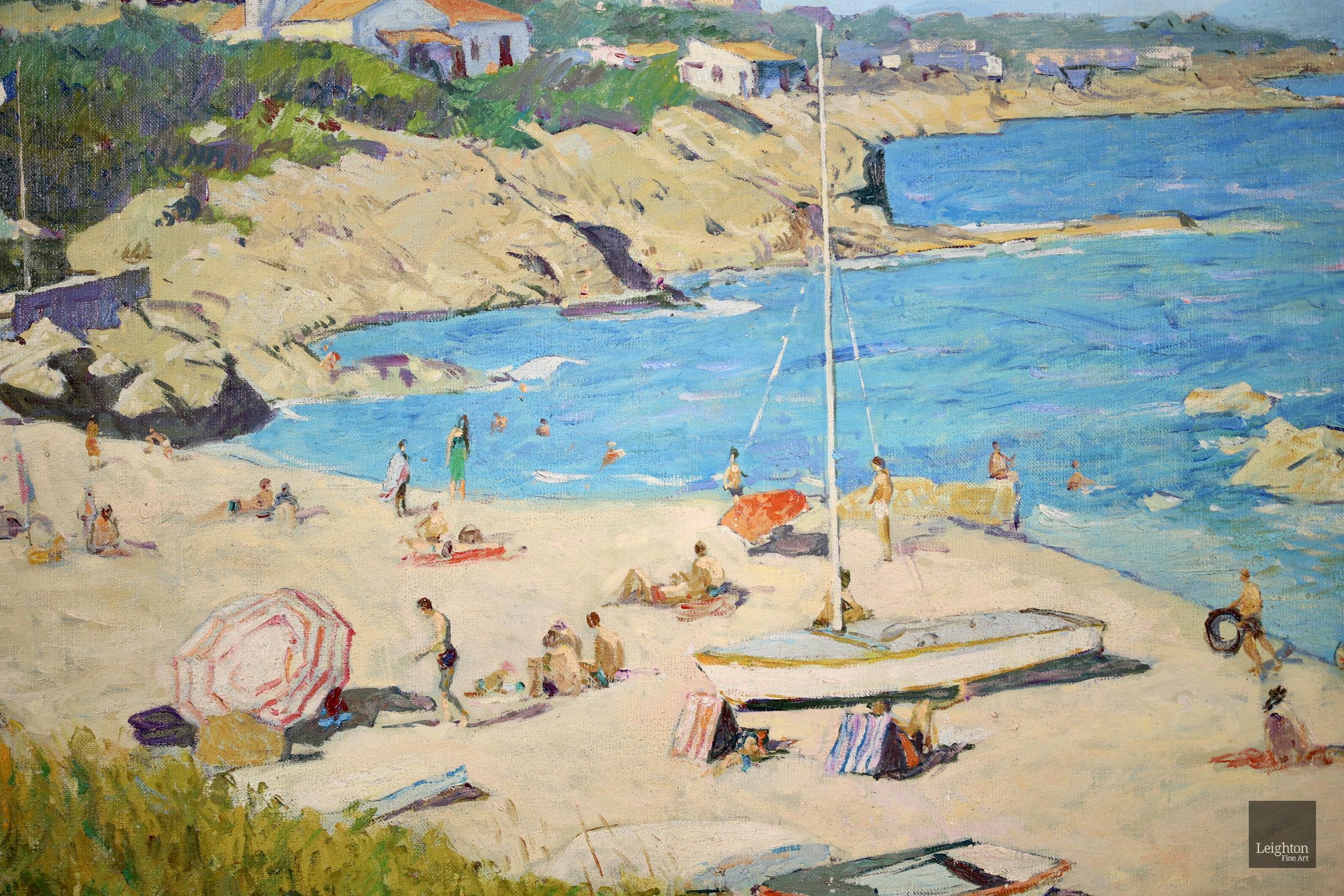 Sur la Plage - Huile post-impressionniste, Figures sur la plage Paysage marin - Lucien Adrion en vente 4