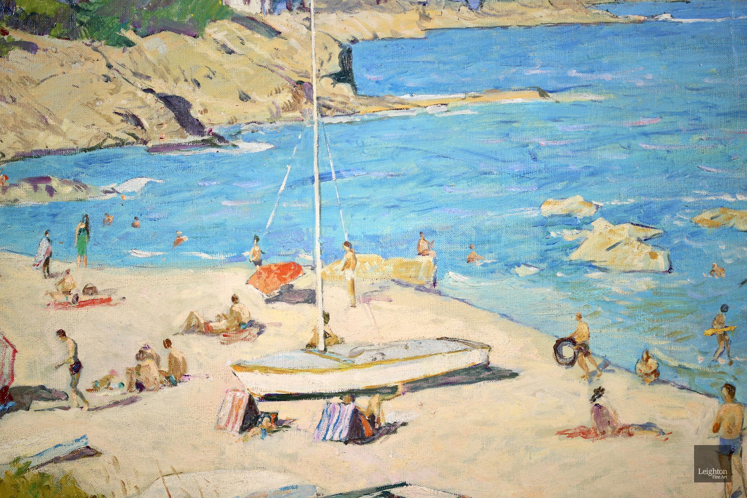 Sur la Plage - Huile post-impressionniste, Figures sur la plage Paysage marin - Lucien Adrion en vente 5