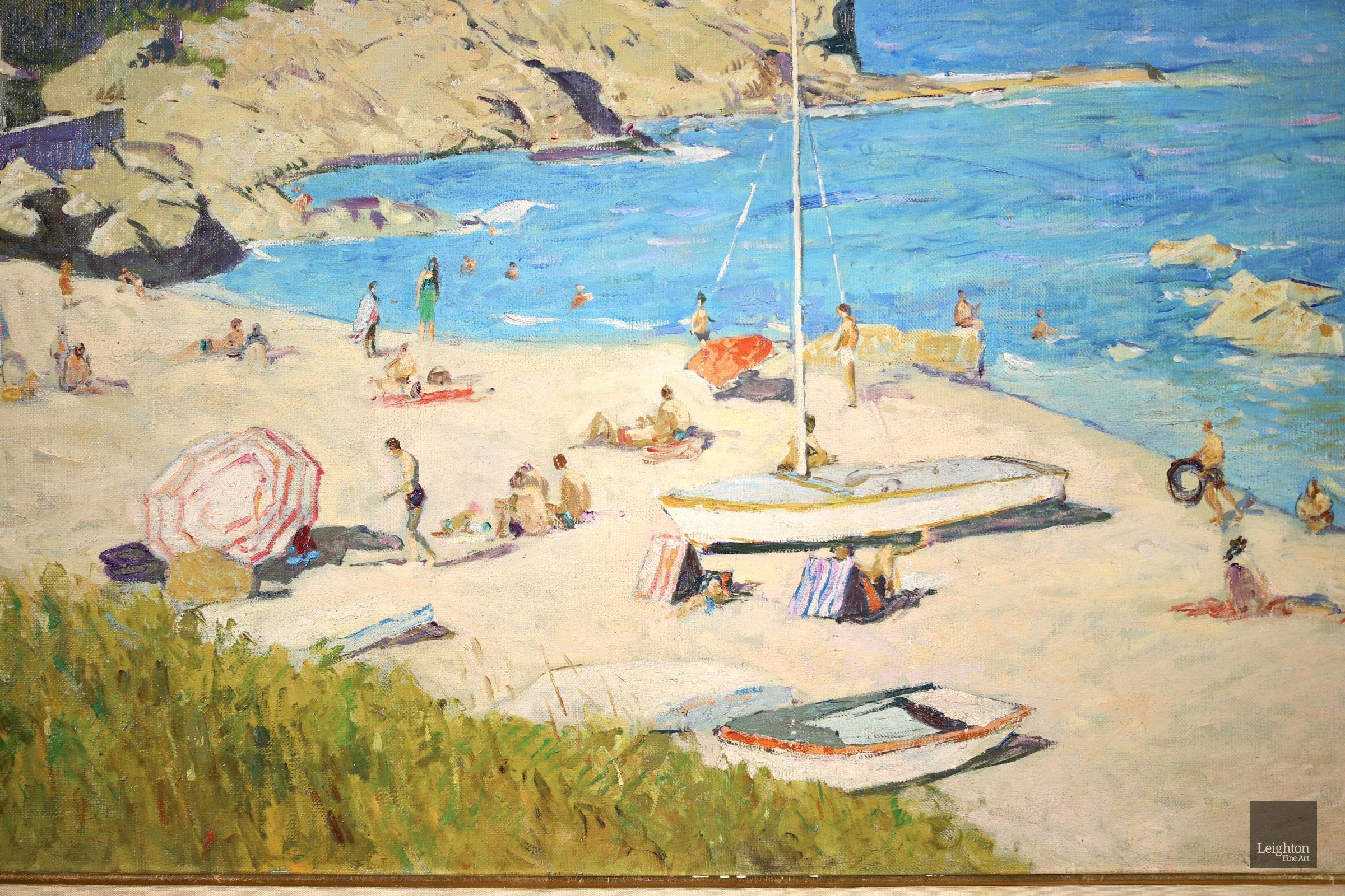 Sur la Plage - Huile post-impressionniste, Figures sur la plage Paysage marin - Lucien Adrion en vente 6