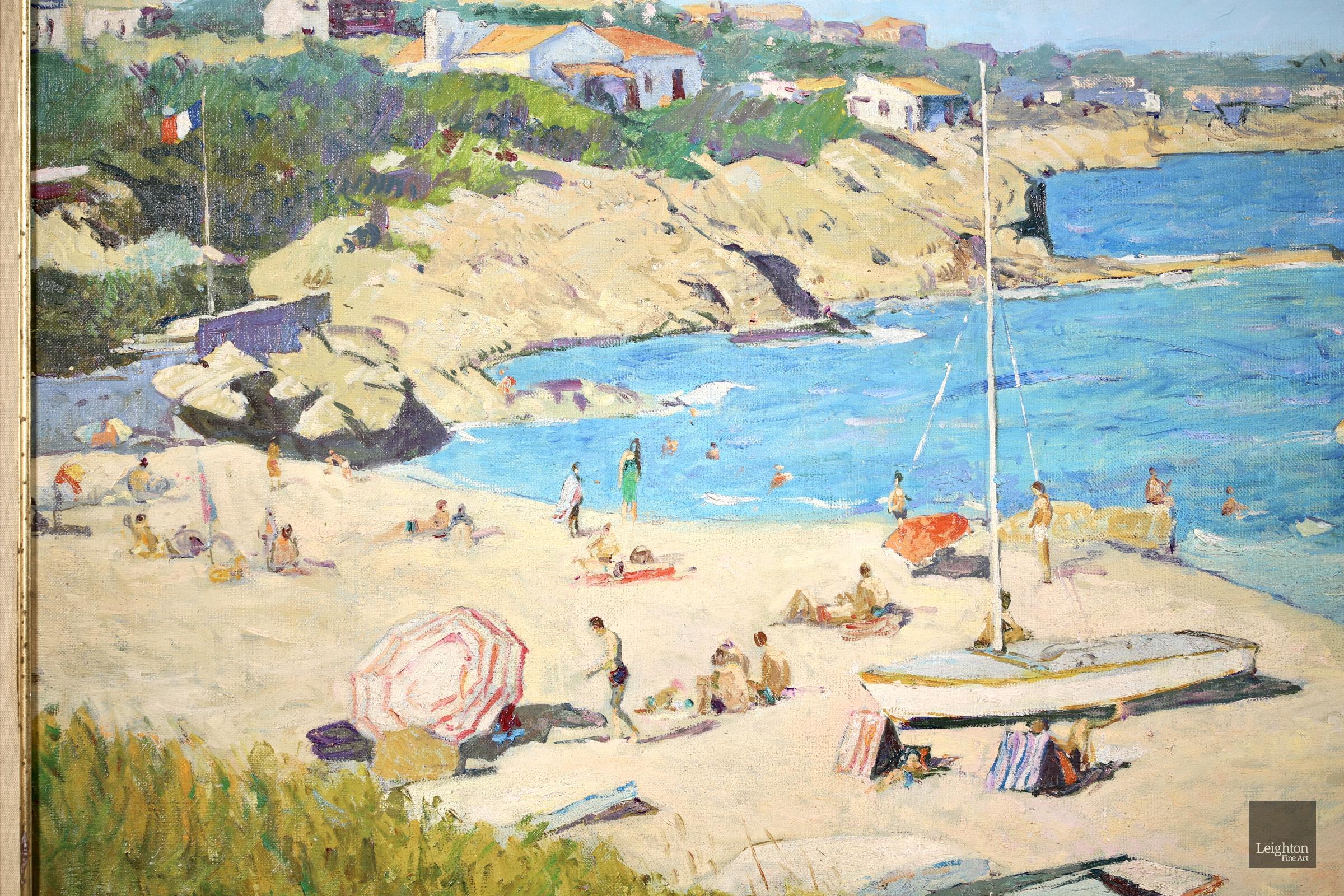Sur la Plage - Huile post-impressionniste, Figures sur la plage Paysage marin - Lucien Adrion en vente 7