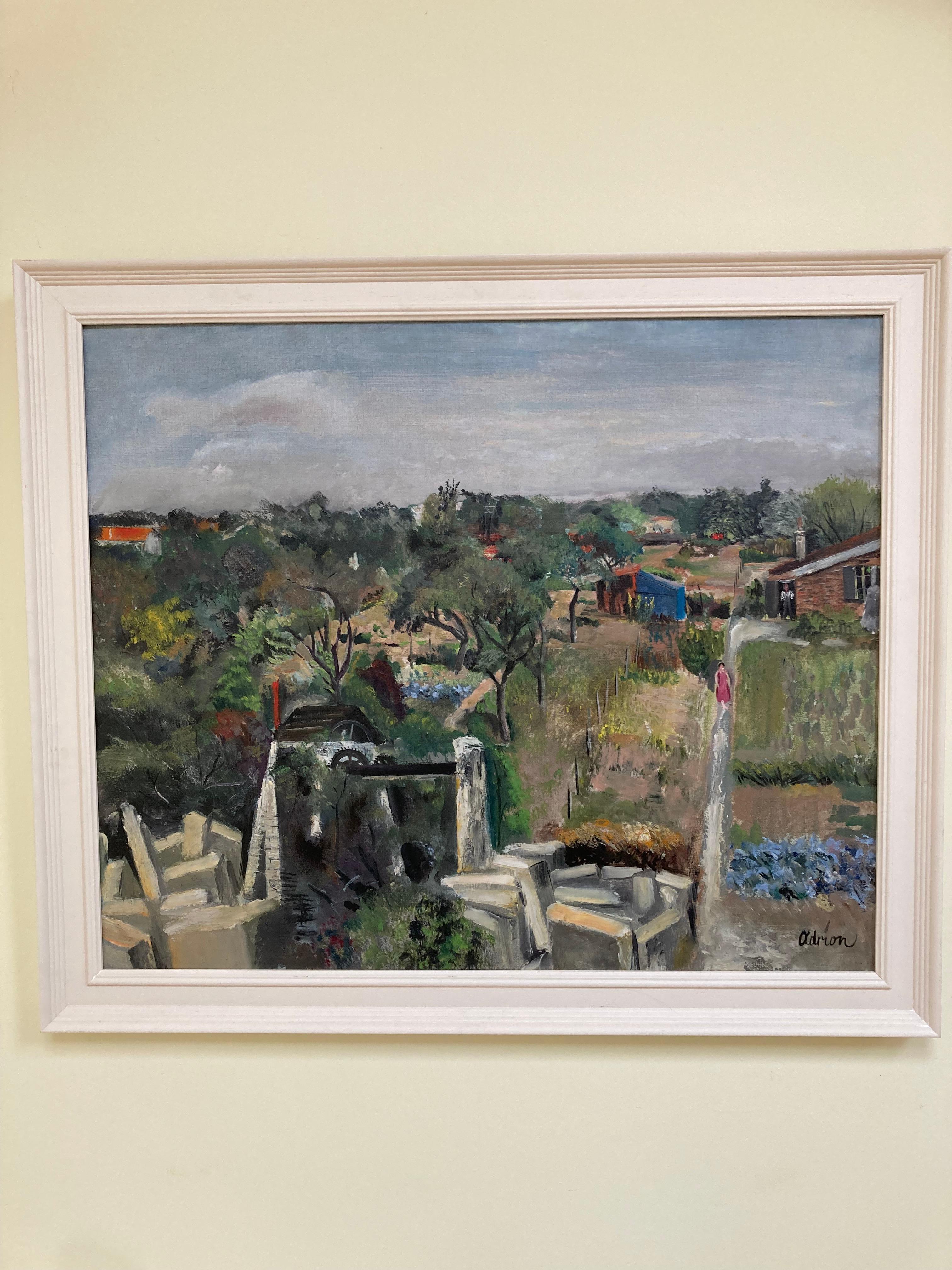 The Vegetable Allotments - Brown Landscape Painting by Lucien Adrion