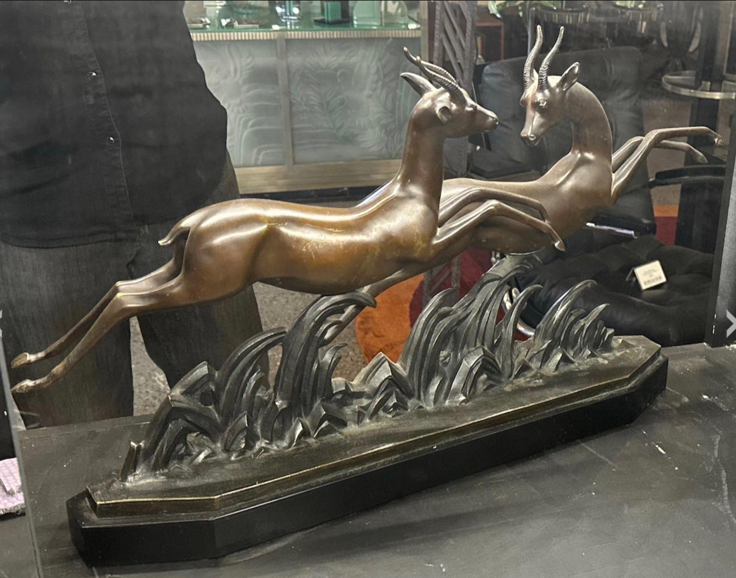 Lucien Charles E. Alliot Französisch Art Deco Bronze The Gazelles 1930 im Angebot 4