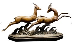 Vintage Lucien Charles E. Alliot French Art Deco Bronze The Gazelles 1930