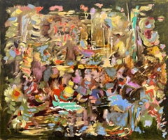 Lucien Beyer Abstract Oil Painting, French Post-War Colorful Composition, c.1960