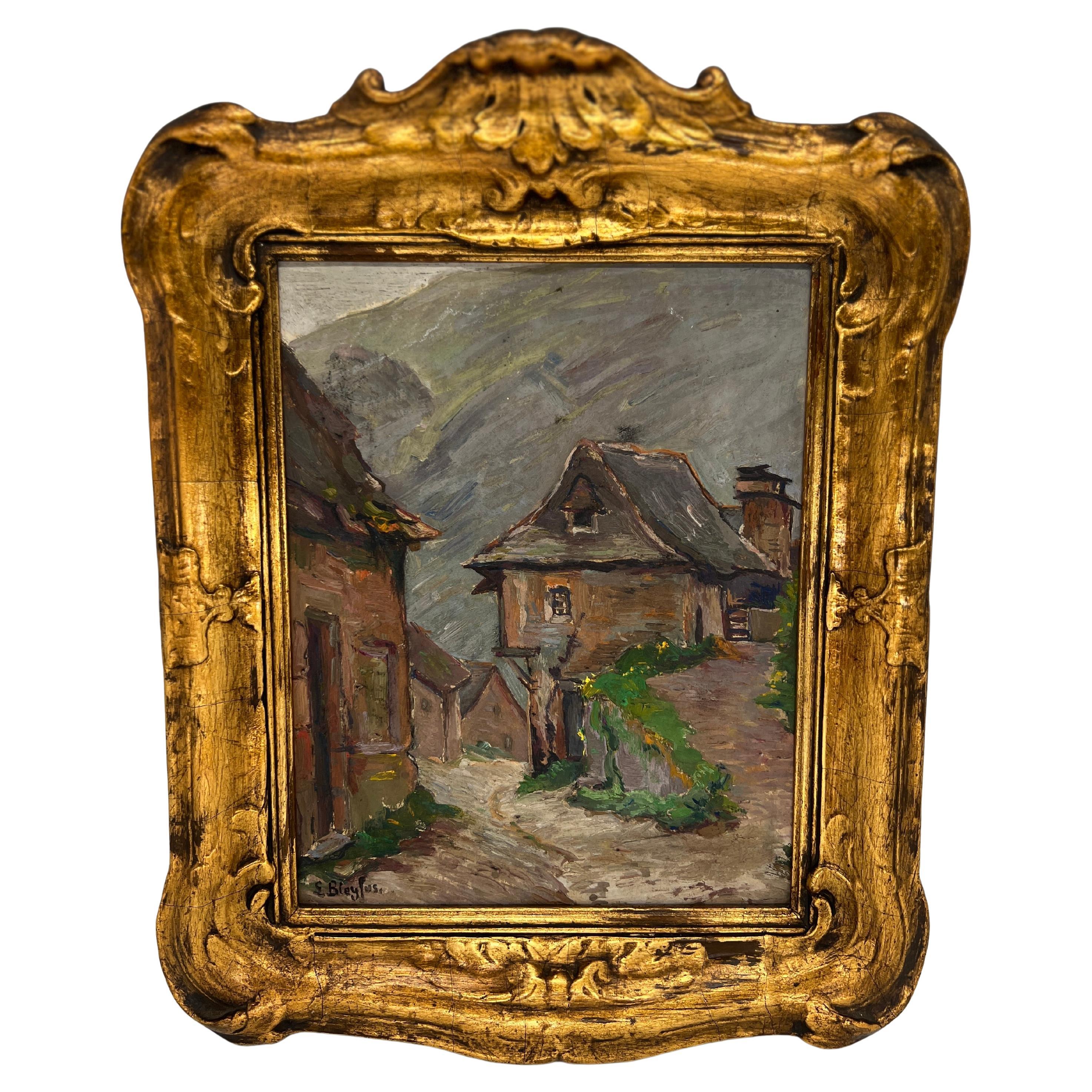 Lucien Bleyfus (français, 1878-1953) « Hillside Village », huile sur carton impressionniste