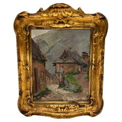 Lucien Bleyfus (French, 1878-1953) "Hillside Village" Oil on Board Impressionist