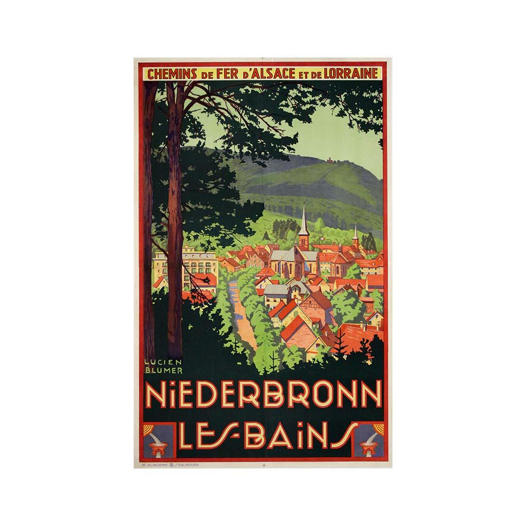 Circa 1920 lithographic travel poster - Spa town of Niederbronn-les-Bains Alsace - Print by Lucien Blumer