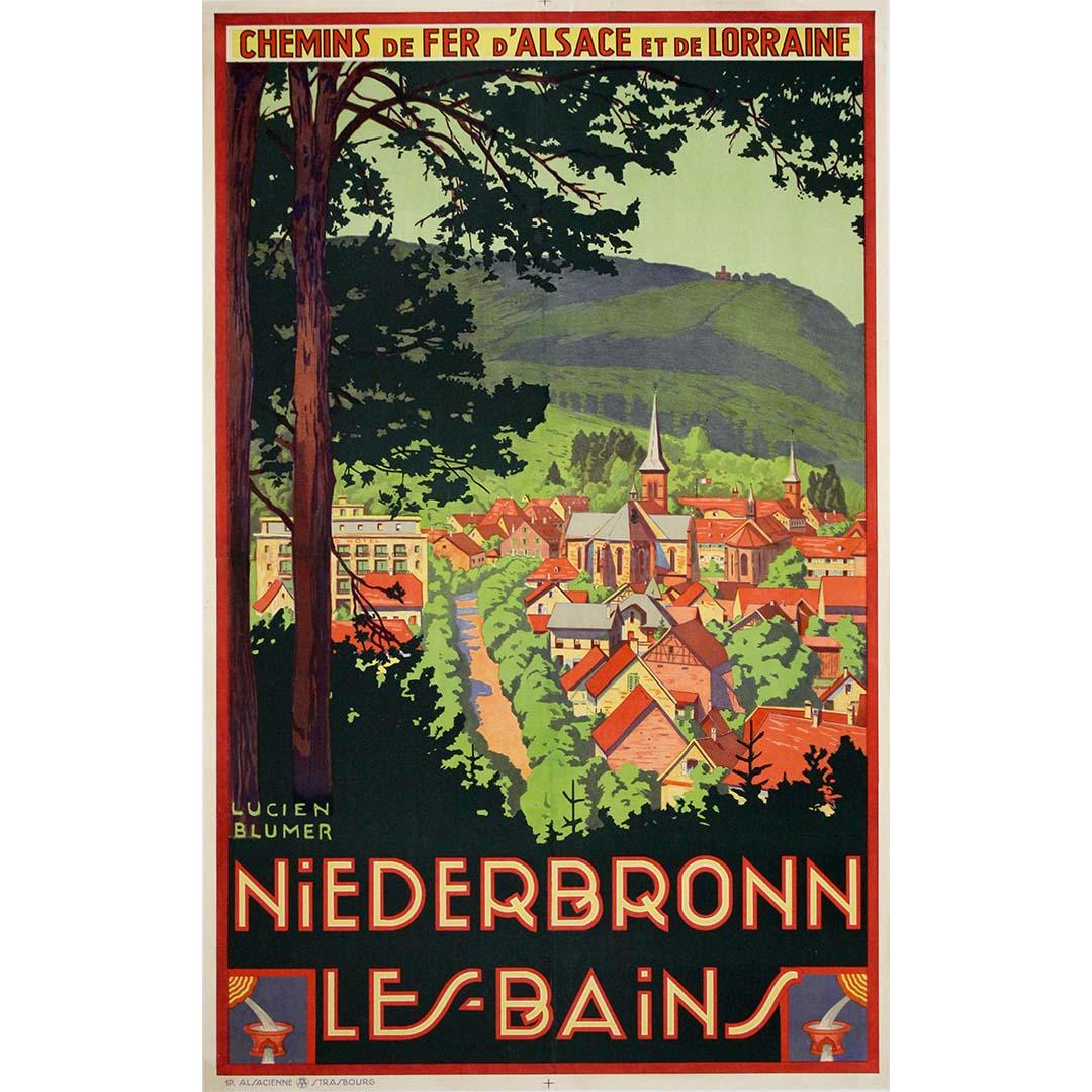 Lucien Blumer Print - Circa 1920 lithographic travel poster - Spa town of Niederbronn-les-Bains Alsace
