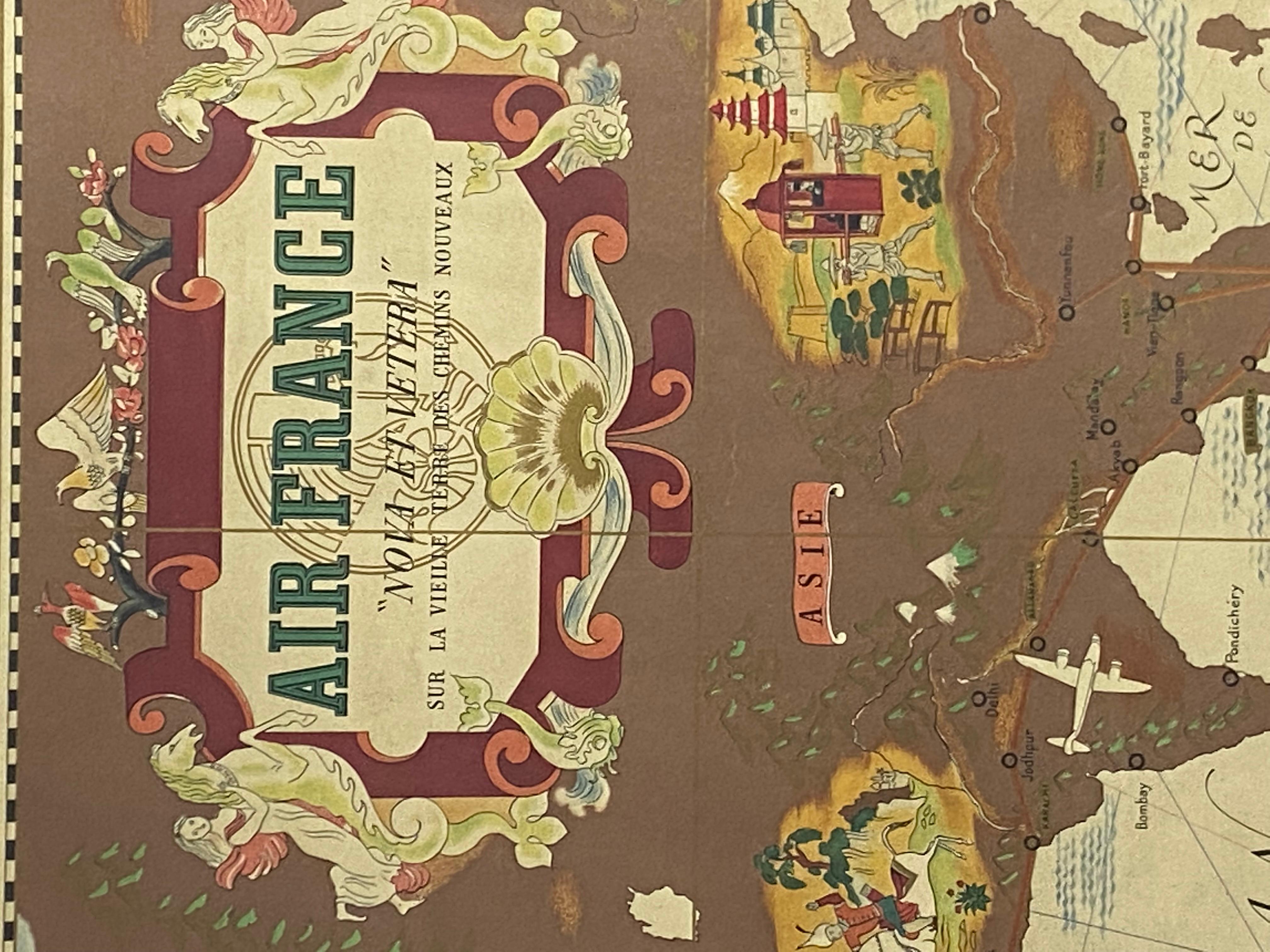 French Lucien Boucher, Air France 'Nova et Vetera' Poster Map, Paris France, 1939 For Sale