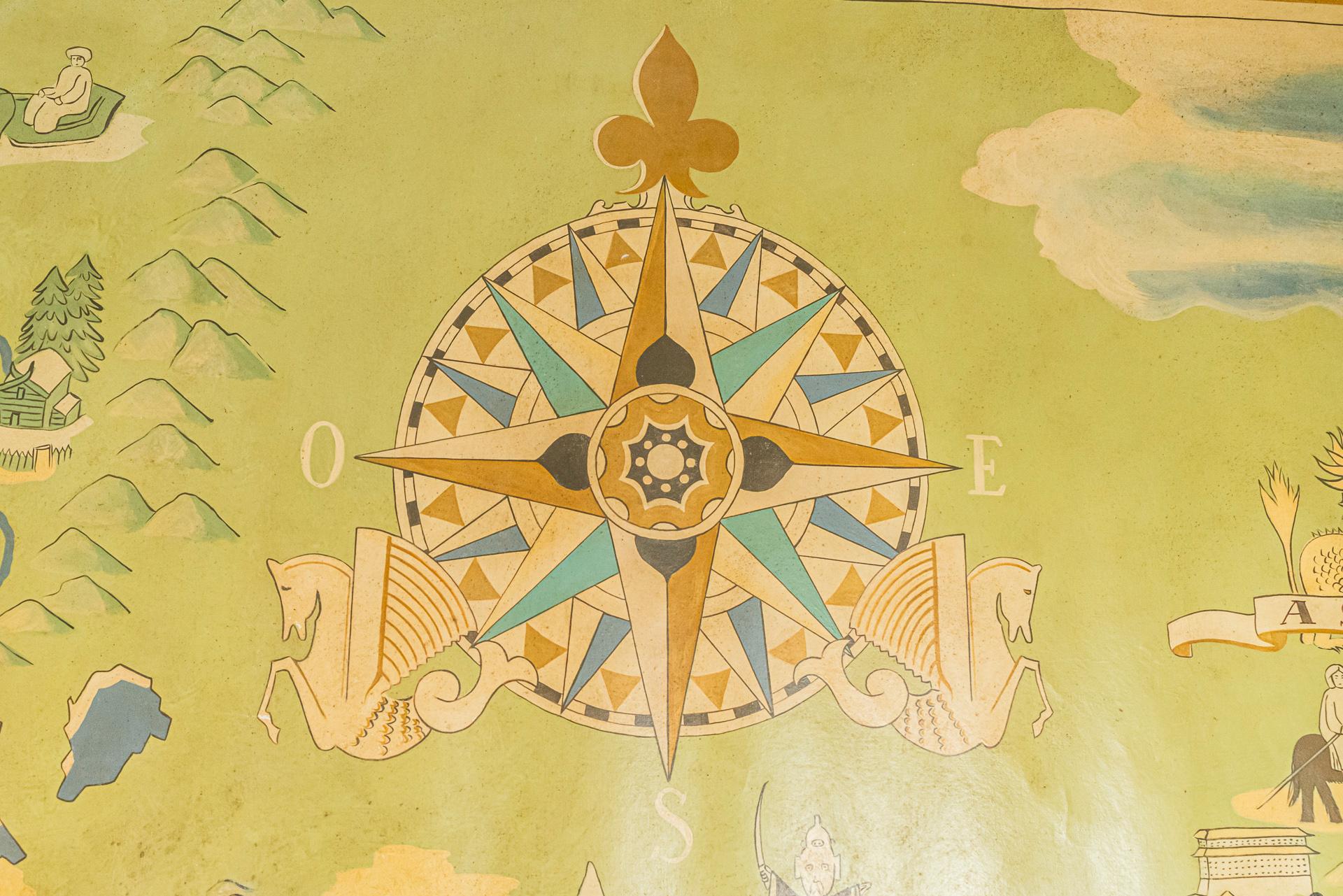 Mid-20th Century Lucien Boucher, Important Air France Planisphere Painting, France, circa 1950