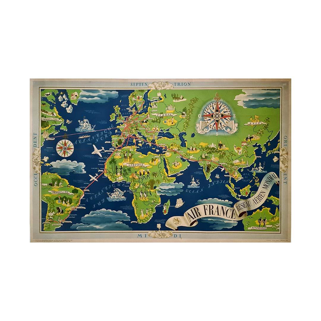 Planisphere originale de Lucien boucher - Carte du monde de 1937 en vente 2