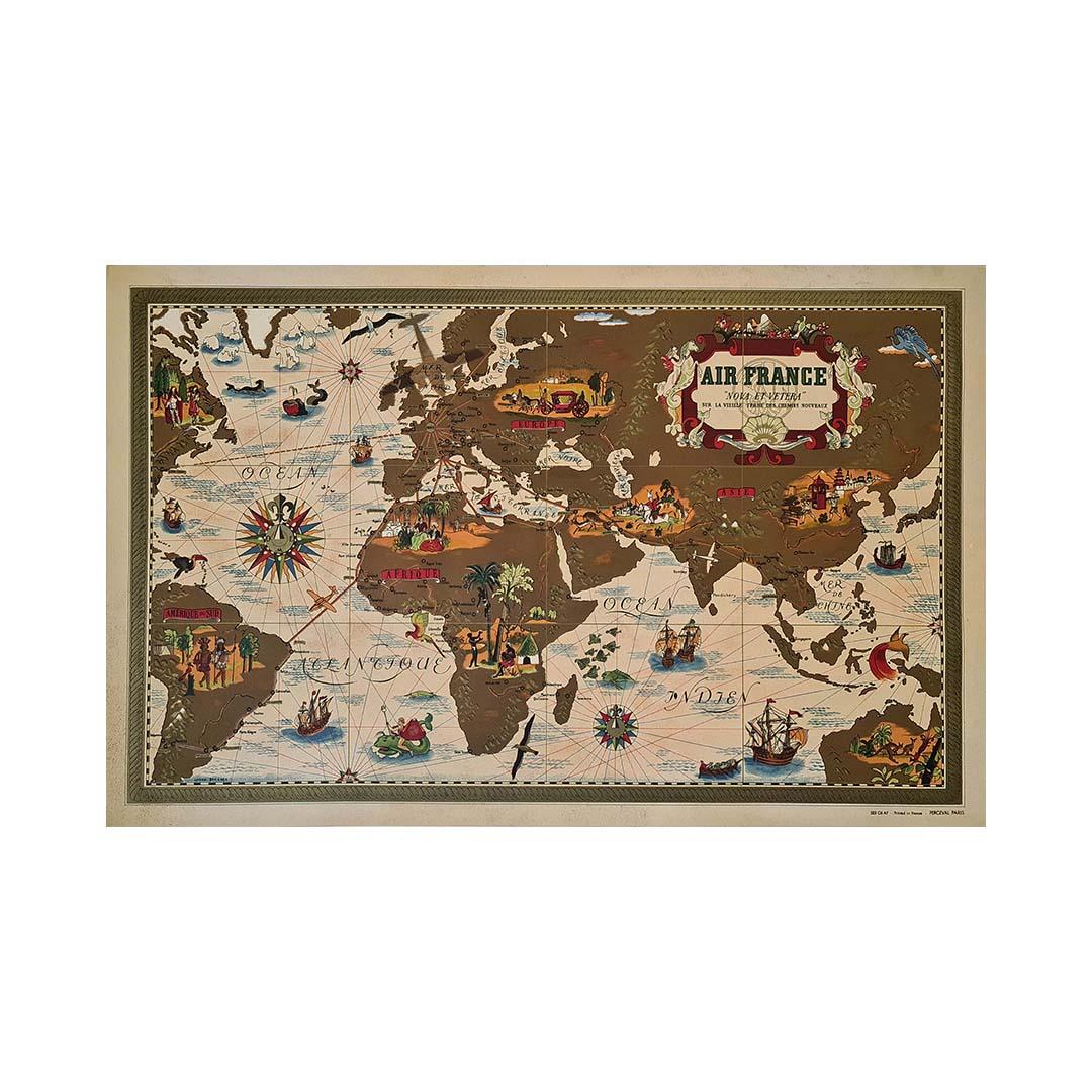 Mapa original de 1939 para Air France titulado 