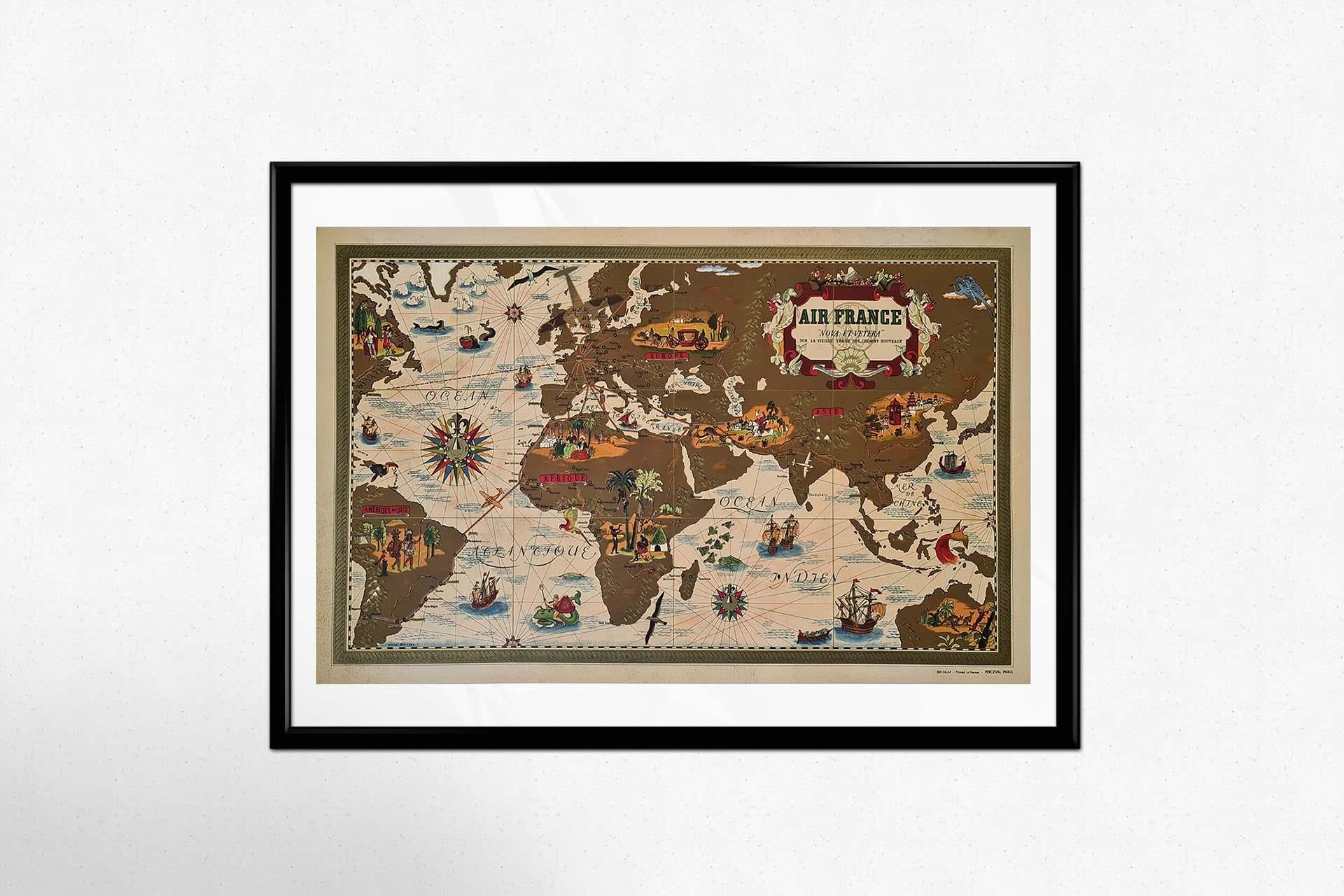 Mapa original de 1939 para Air France titulado 