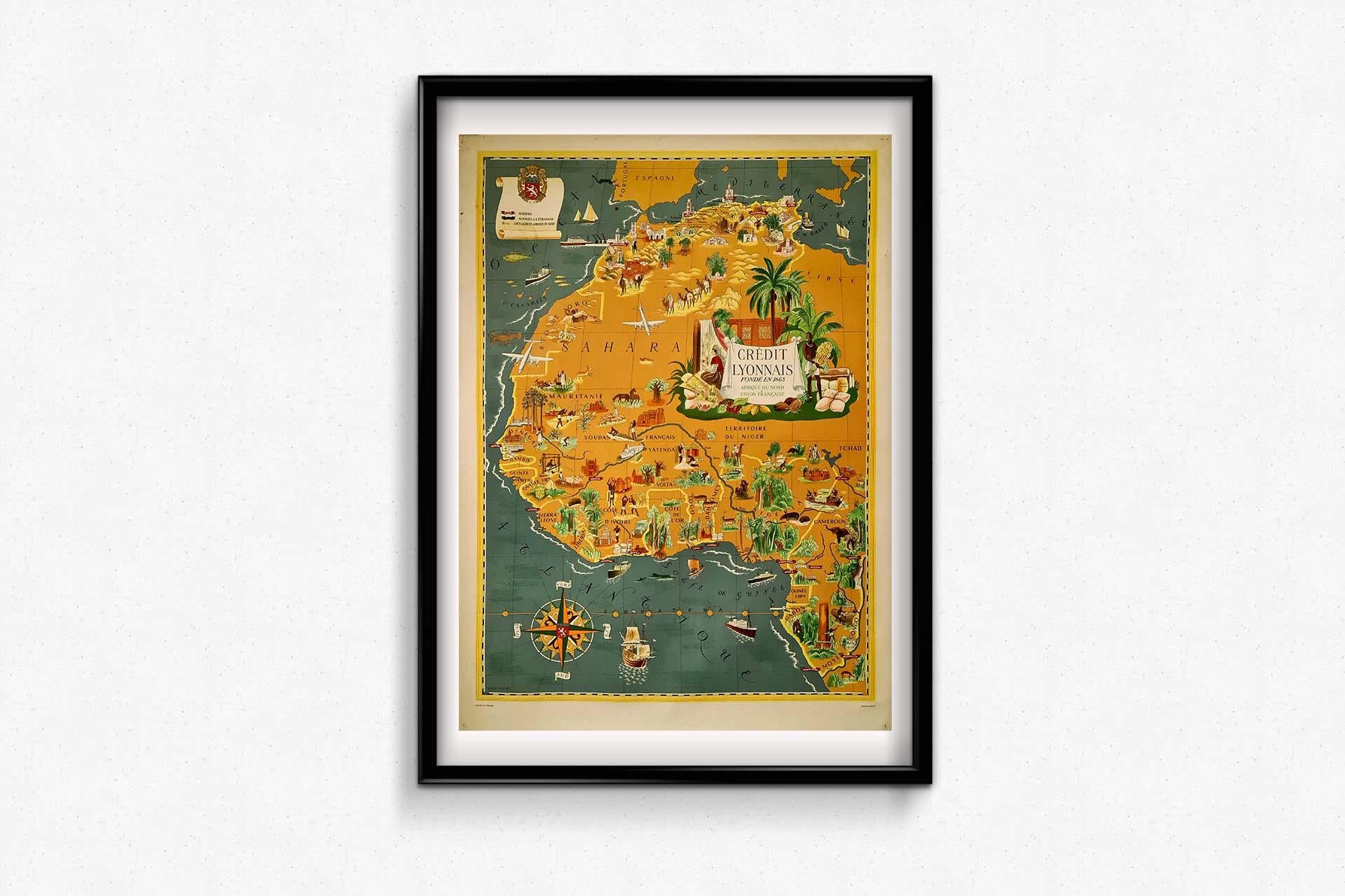 1939 original map Lucien Boucher Crédit Lyonnais Afrique Du Nord Union Française For Sale 3