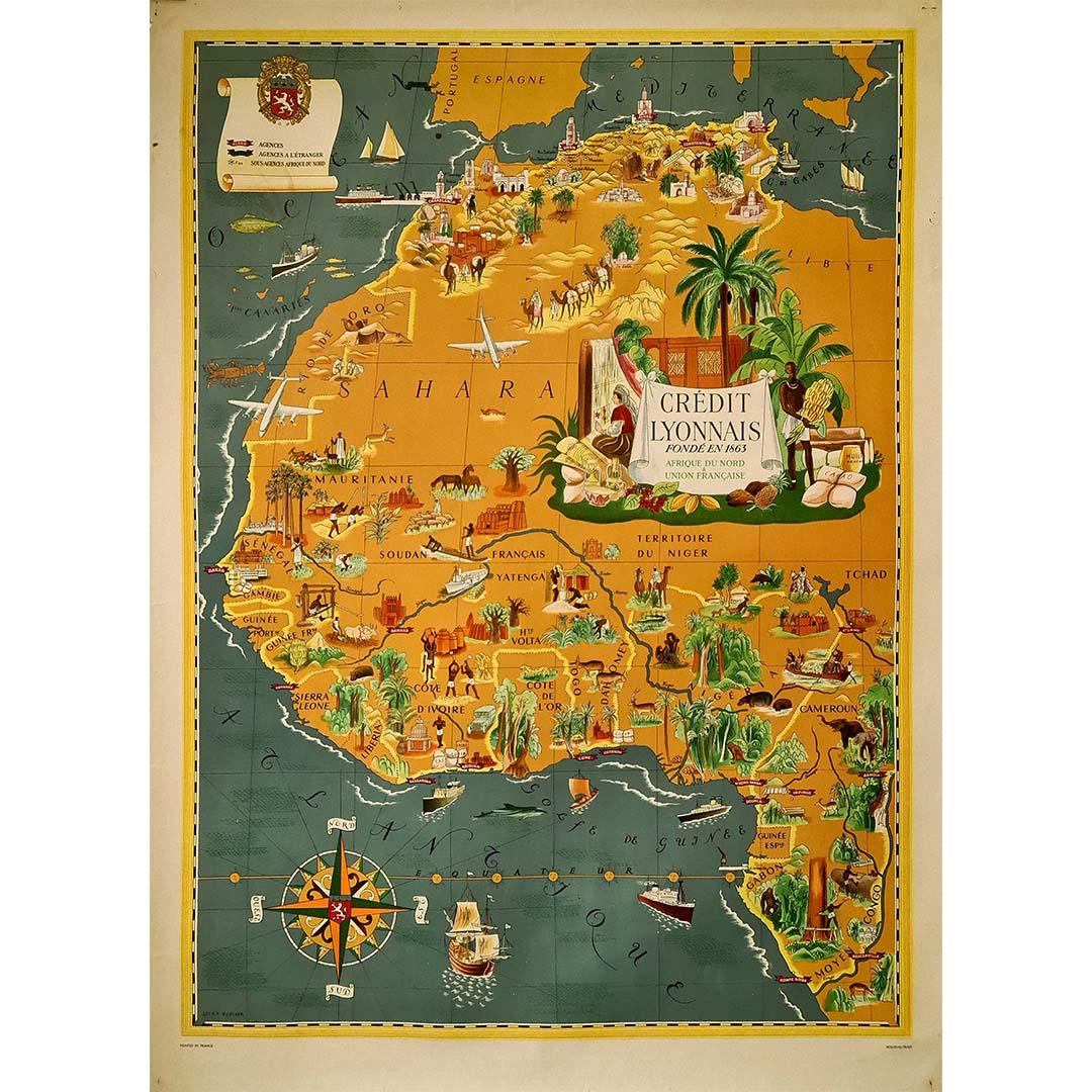 1939 original map Lucien Boucher Crédit Lyonnais Afrique Du Nord Union Française
