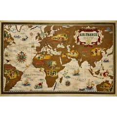 Vintage 1939 Original planisphere poster by Lucien Boucher “Nova et Vetera” Air France