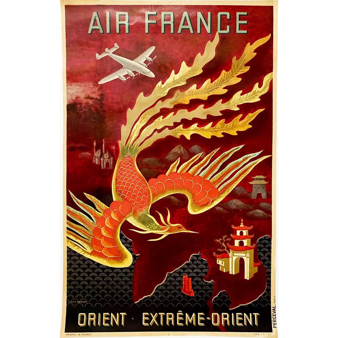 1946 Original Air France travel poster by Lucien Boucher for travels to far east For Sale 1