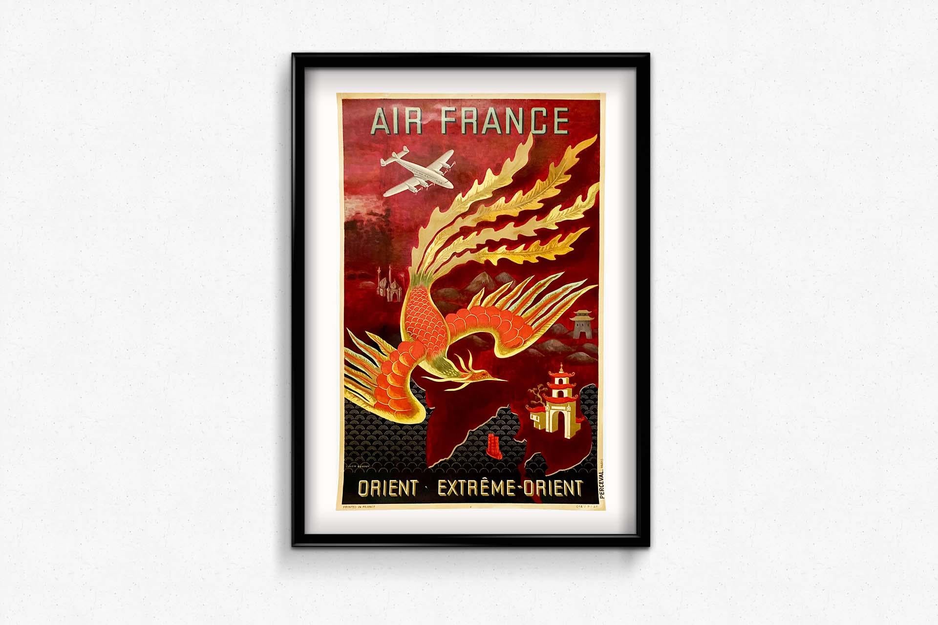 1946 Original Air France travel poster by Lucien Boucher for travels to far east For Sale 3