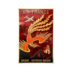 Vintage 1946 Original Air France travel poster by Lucien Boucher for travels to far east