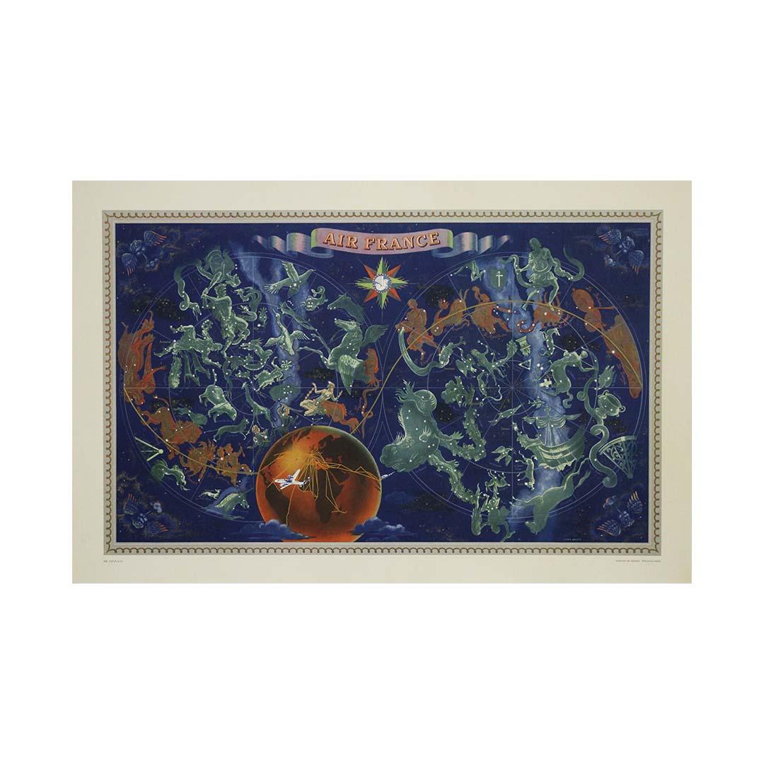 1951 original planisphere by Lucien Boucher, created for Air France 3