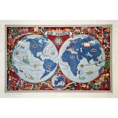 1953 Lucien Boucher Original poster for Air France - Planisphere - Aviation