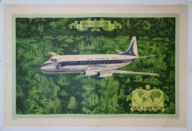 Lucien Boucher 1953 Original airline poster Vickers " Viscount " Air