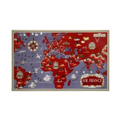 Circa 1950 Air France "Réseau Aérien Mondial" world map by Lucien Boucher