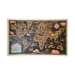 Circa 1950 original poster by Lucien Boucher for Air France - Planispheres