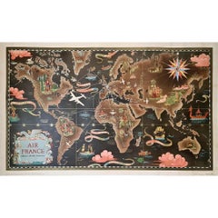 Circa 1950 original poster by Lucien Boucher for Air France - Planispheres