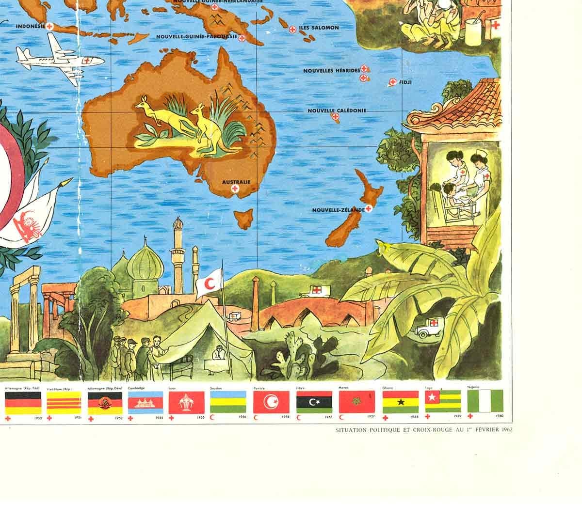 Originale mappa mondiale dei 100 anni della Red Cross, poster planisfero d'epoca in vendita 1