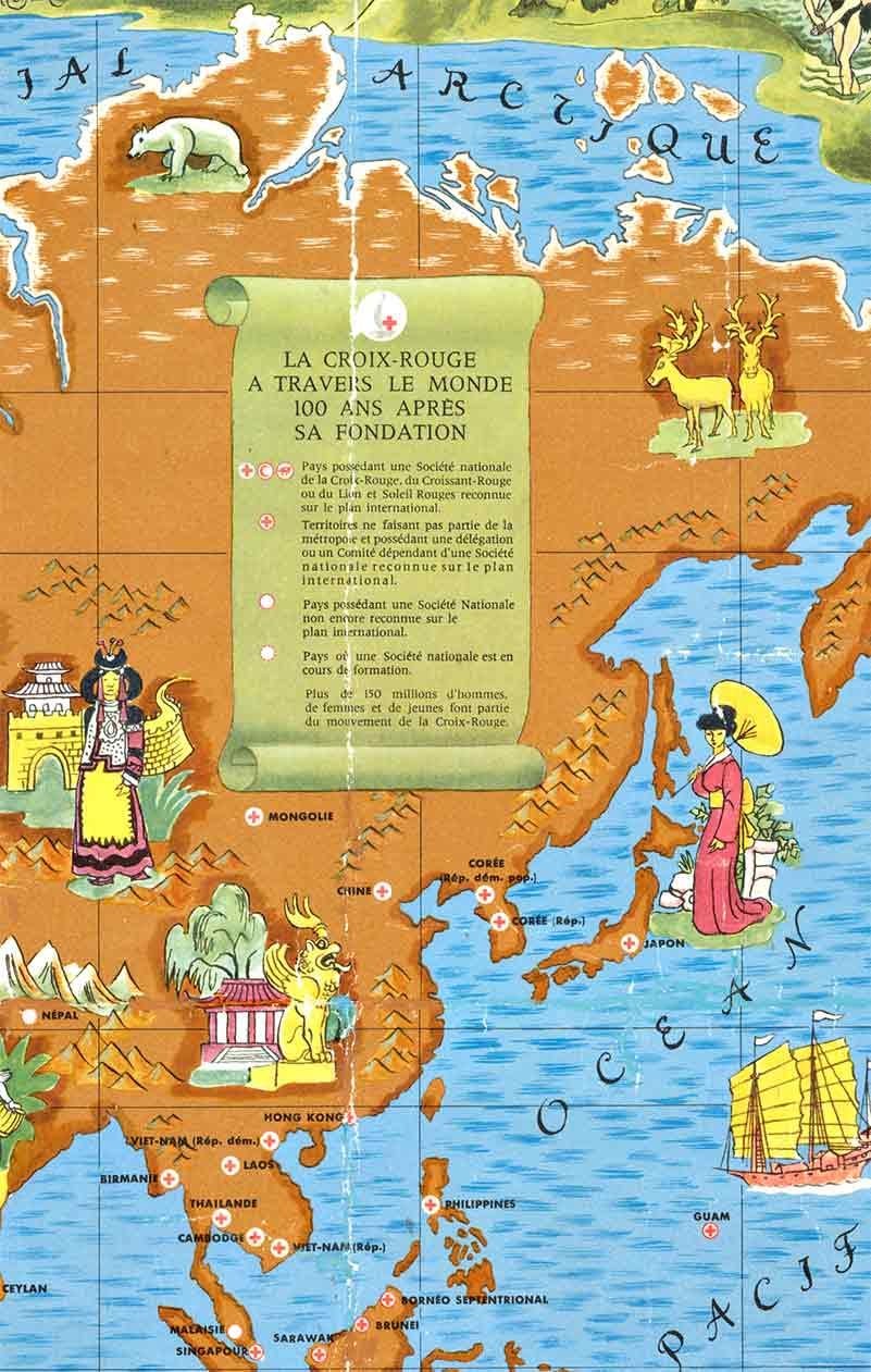 Originale mappa mondiale dei 100 anni della Red Cross, poster planisfero d'epoca in vendita 2