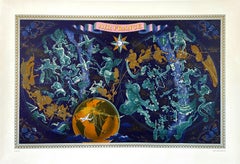 Vintage Original Air France Map of the Zodiac Created by Lucien Boucher in 1950