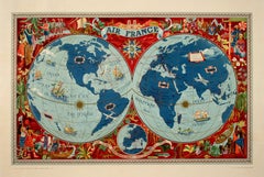 Mapa original de Air France Póster Planishere Creado por Lucien Boucher en 1952