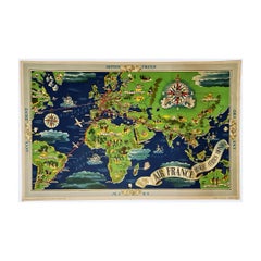 Original planisphere for Air France worldwide air network by Lucien Boucher