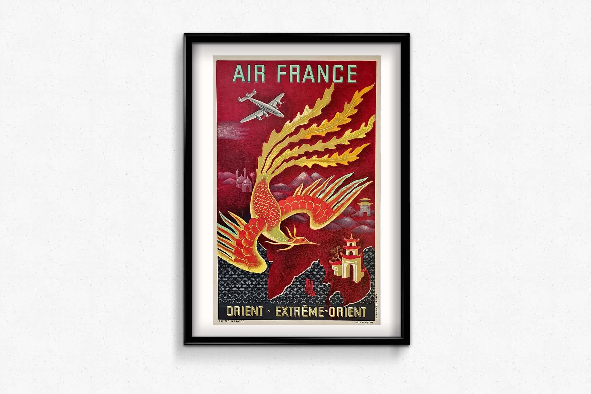 Original Poster by Lucien Boucher in 1948 - Air France - Orient - Extrême Orient For Sale 1