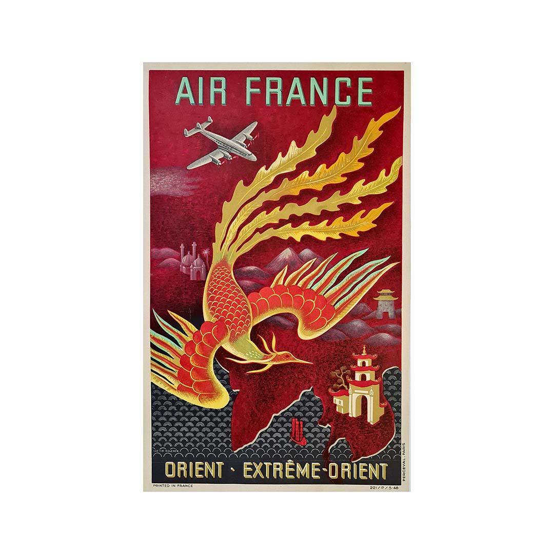 Original Poster by Lucien Boucher in 1948 - Air France - Orient - Extrême Orient For Sale 3