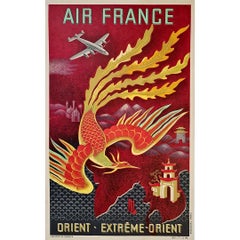 Vintage Original Poster by Lucien Boucher in 1948 - Air France - Orient - Extrême Orient