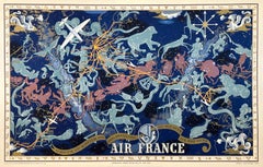 Original Vintage Air France Planisphere Zodiac by Lucien Boucher 1939